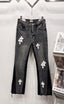 Chrome Hearts Gray-Black & White Cross Patch Denim Jeans