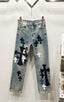 Chrome Hearts Classic Blue & Dark Blue-White Large Cross Patch Denim Jeans