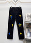 Chrome Hearts Blue and Yellow Cross Applique Jeans
