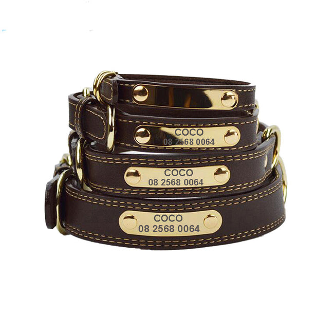 Genuine Leather Dog Collars with Engraved Nameplate Hover Image