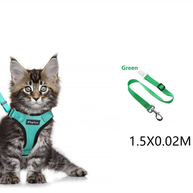 Escape Proof Cat Vest Harness And Car Seat Belt Adapter Adjustable Reflective Cat Harness Soft Mesh Harness For Kitten Puppy Main Image