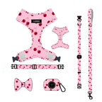Pink Dog Harness with Leash, Collar, Bowtie, and Poop Bag Holder