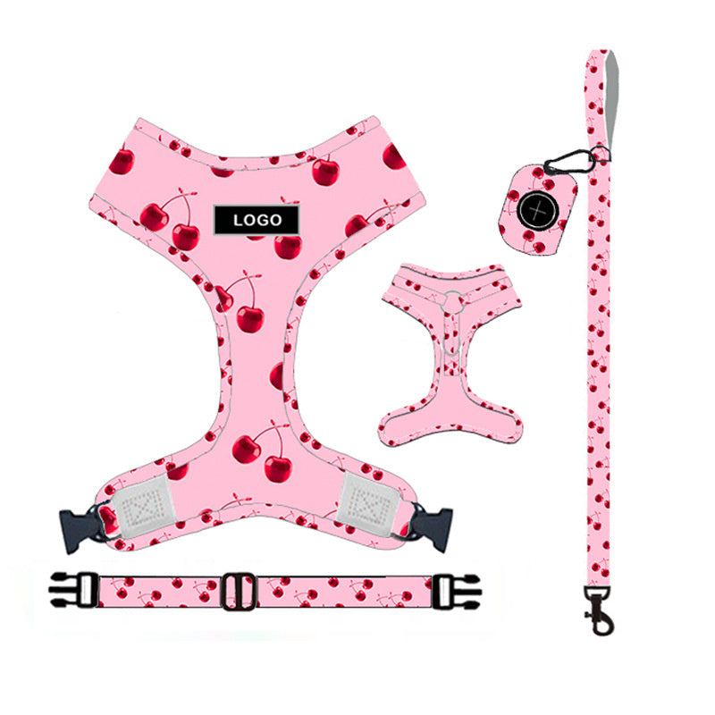 Pink Dog Harness with Leash, Collar, Bowtie, and Poop Bag Holder