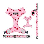 Pink Dog Harness with Leash, Collar, Bowtie, and Poop Bag Holder