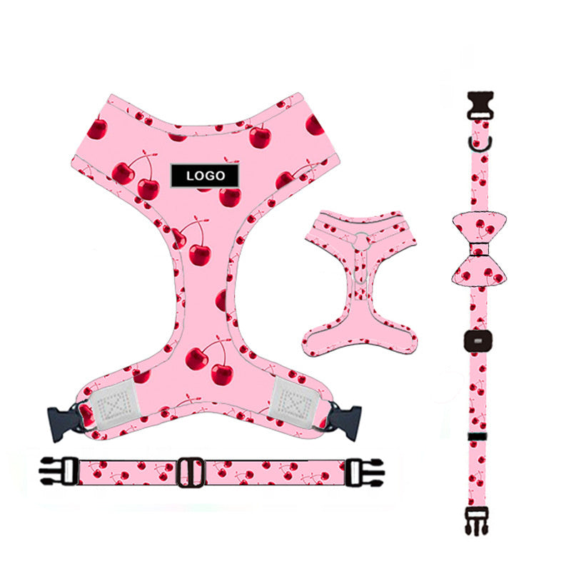 Pink Dog Harness with Leash, Collar, Bowtie, and Poop Bag Holder