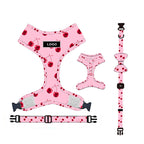 Pink Dog Harness with Leash, Collar, Bowtie, and Poop Bag Holder