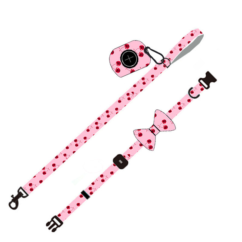 Pink Dog Harness with Leash, Collar, Bowtie, and Poop Bag Holder