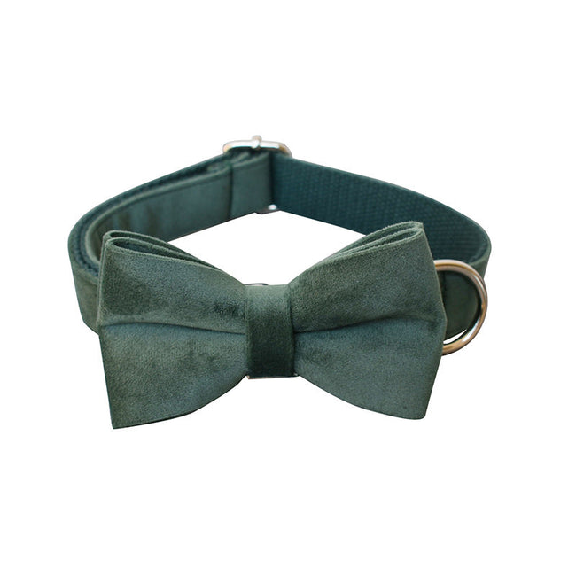Green Velvet Bowtie Collar and Dog Leash Set Main Image