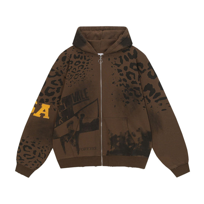 Vale Forever Brown Leopard Archive Zip-Up Hoodie Hover Image
