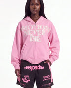 Mixed Emotions "End" Rhinestone Hoodie Pink
