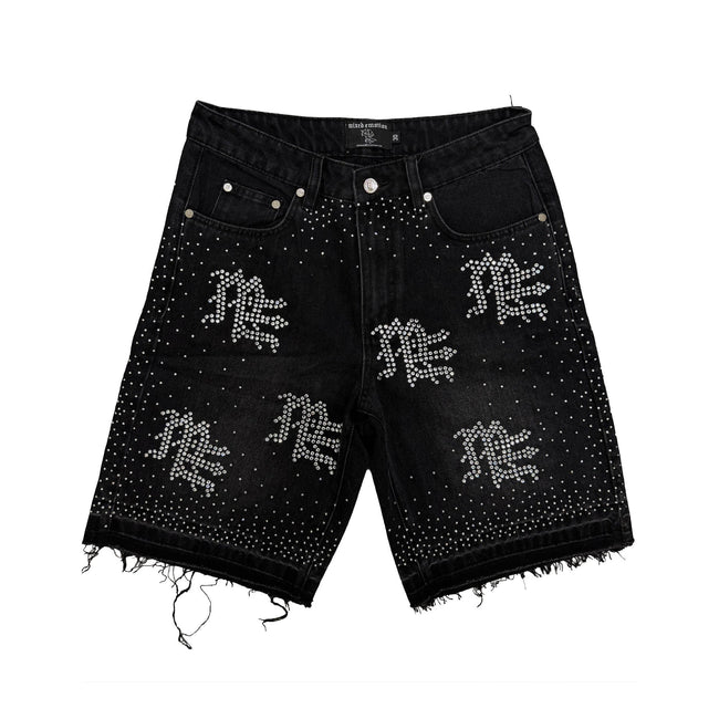 Mixed Emotions Black “ME” Rhinestone Denim Shorts Hover Image