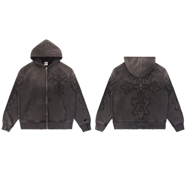 Vale Forever Olive Skull Script Hoodie – Vintage Graphic Streetwear Hover Image