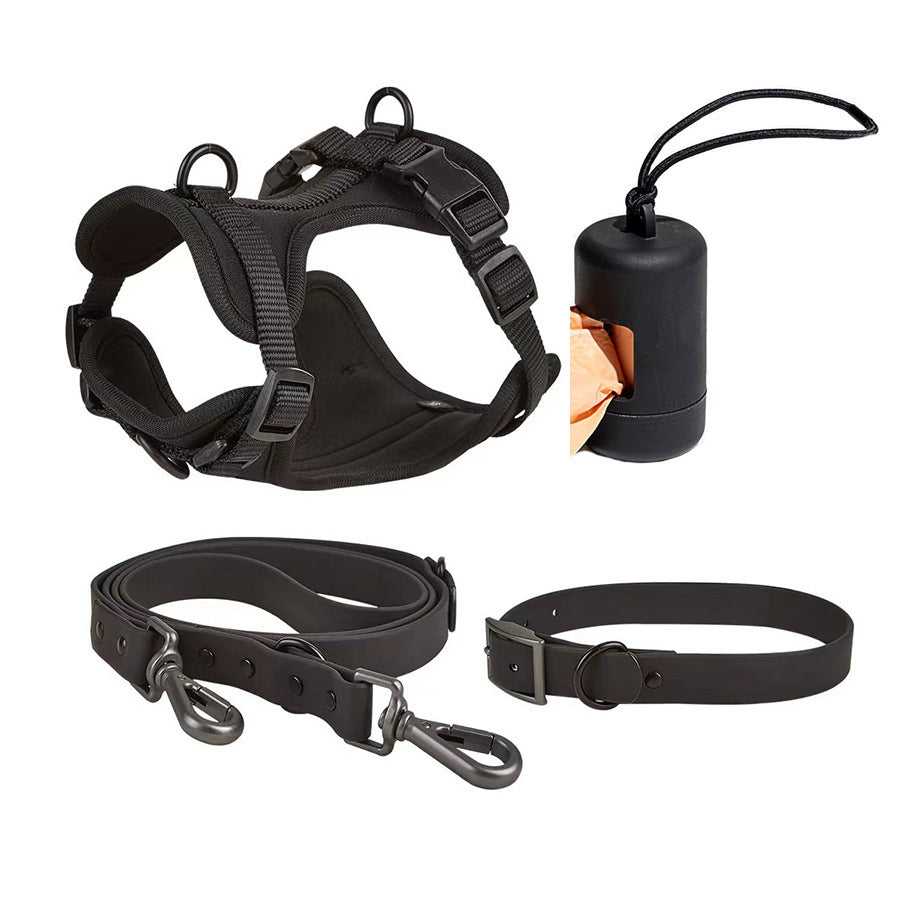 4pc Set: Waterproof Dog Chest Harness Leash and Waste Bag Dispenser