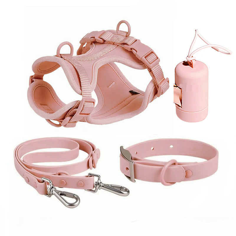 4pc Set: Waterproof Dog Chest Harness Leash and Waste Bag Dispenser