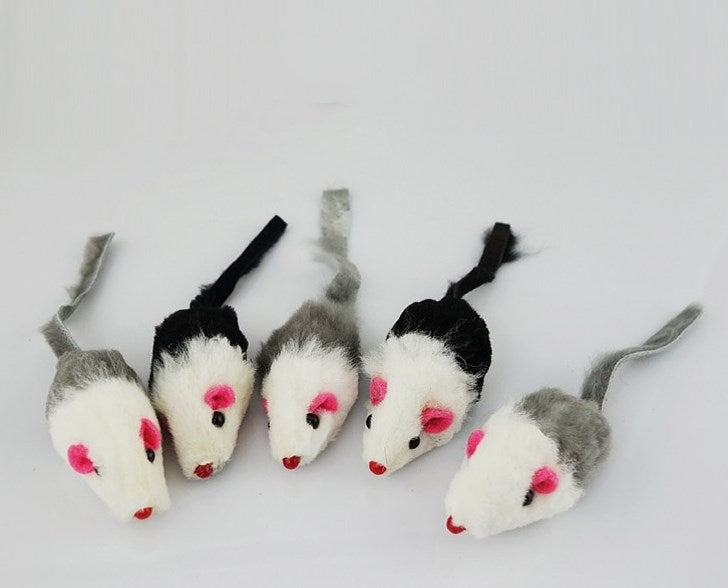 5pcs Fake Mouse Rabbit Skin Mouse Cat Toy