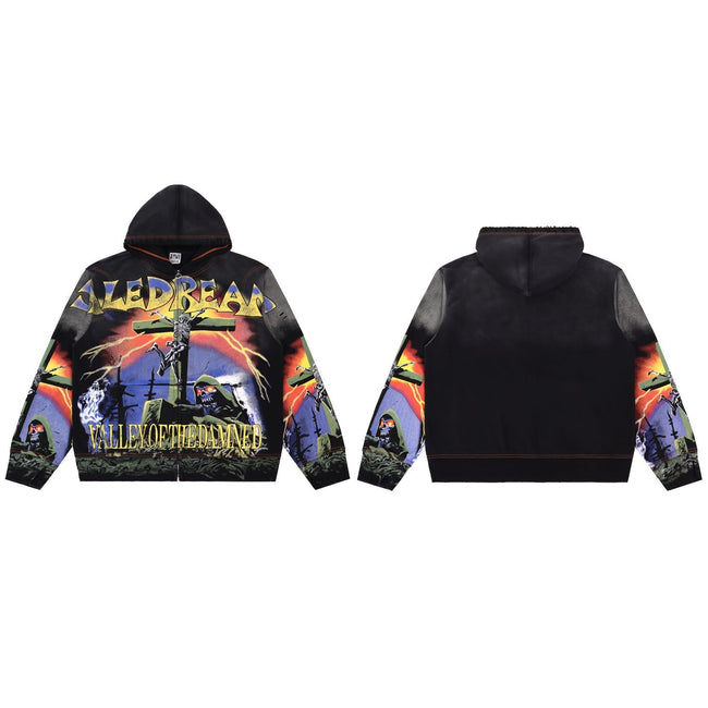 Vale Forever Racing Collage Zip Hoodie – Graphic Streetwear Hover Image