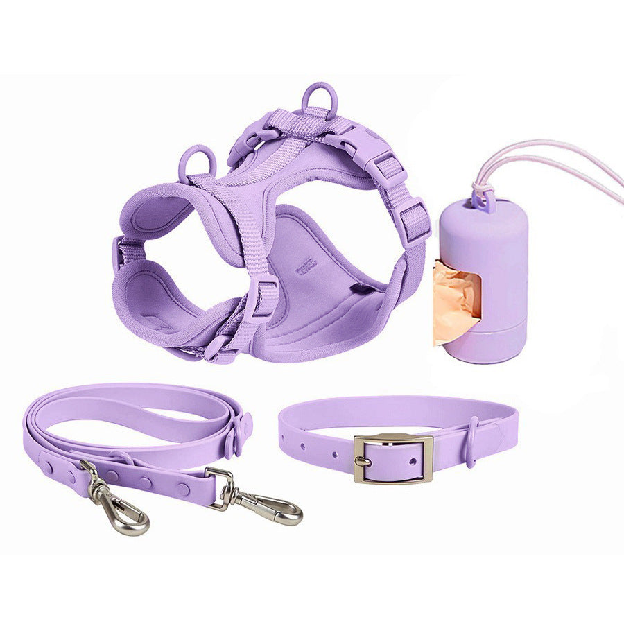 4pc Set: Waterproof Dog Chest Harness Leash and Waste Bag Dispenser