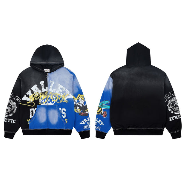 Vale Forever Blue Flame Skull Hoodie – Distressed Graphic Style Hover Image