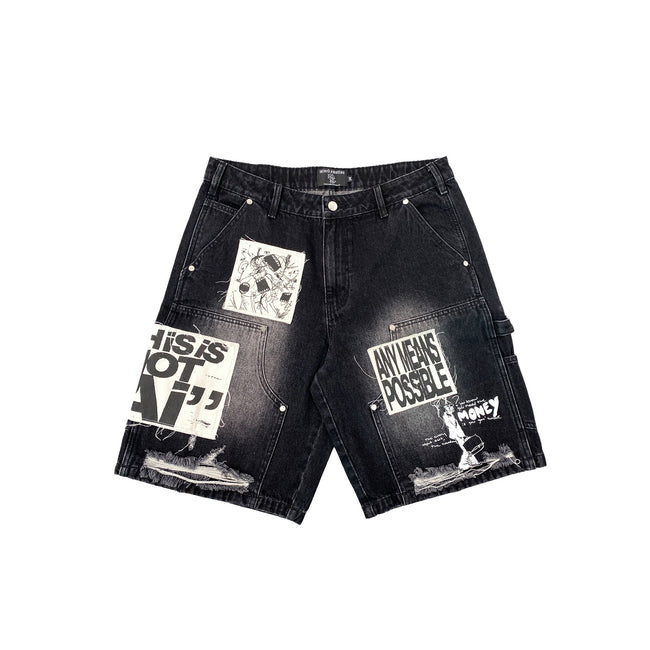 Mixed Emotions Black “AI” Denim Shorts Hover Image