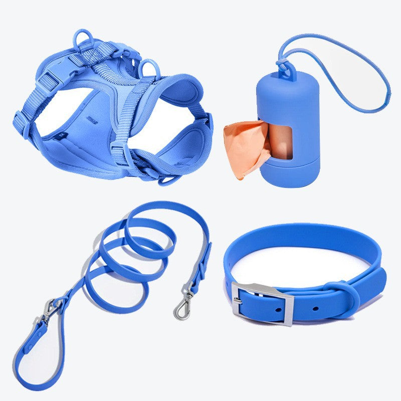 4pc Set: Waterproof Dog Chest Harness Leash and Waste Bag Dispenser