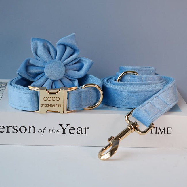 Blue Velvet Dog Collar Dog Rope Pet Collar Hover Image
