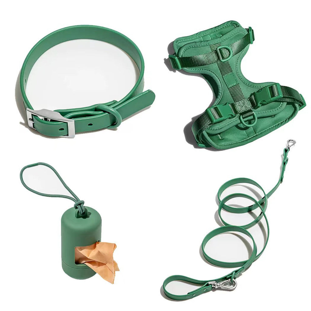 4pc Set: Waterproof Dog Chest Harness Leash and Waste Bag Dispenser