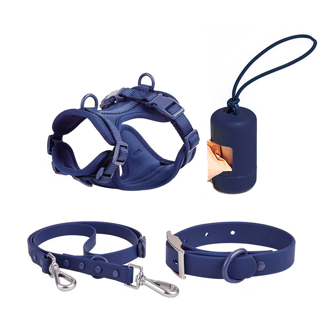 4pc Set: Waterproof Dog Chest Harness Leash and Waste Bag Dispenser