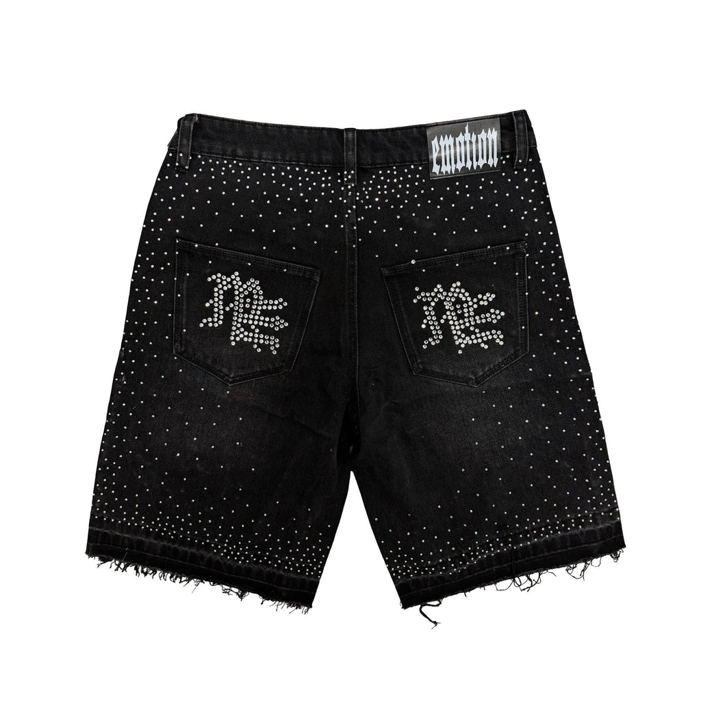 Mixed Emotions Black “ME” Rhinestone Denim Shorts