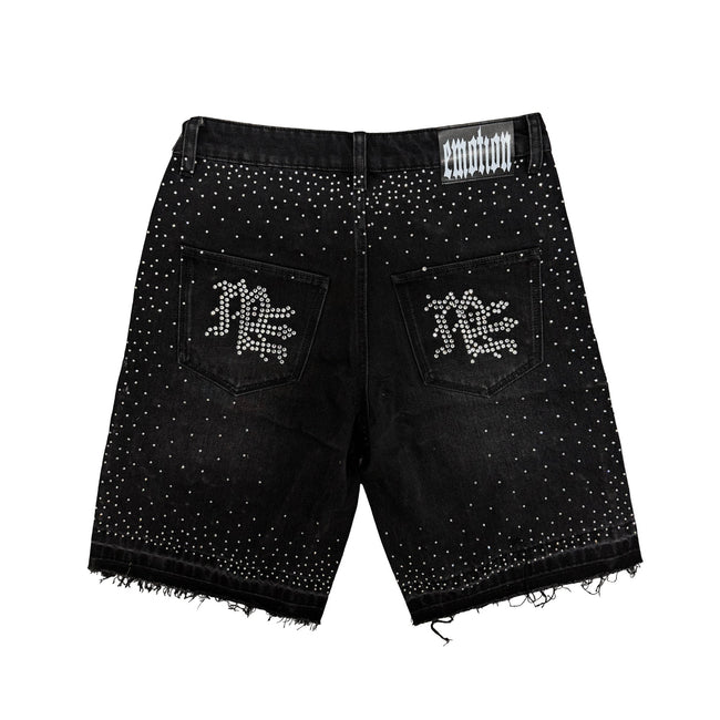 Mixed Emotions Black “ME” Rhinestone Denim Shorts Main Image