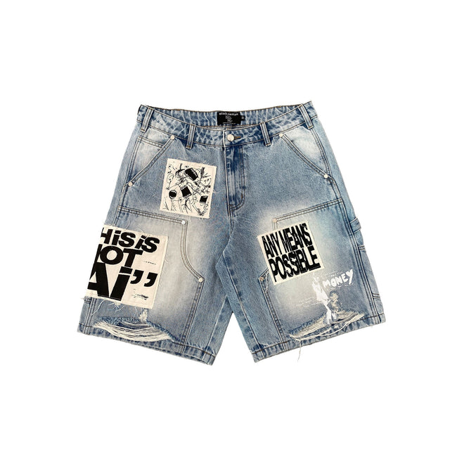 Mixed Emotions Blue “AI” Denim Shorts Hover Image
