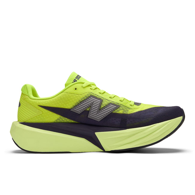 New Balance Men's FuelCell Rebel v5 in Alkaline Green with Boysenberry and Dark Silver Metallic Hover Image
