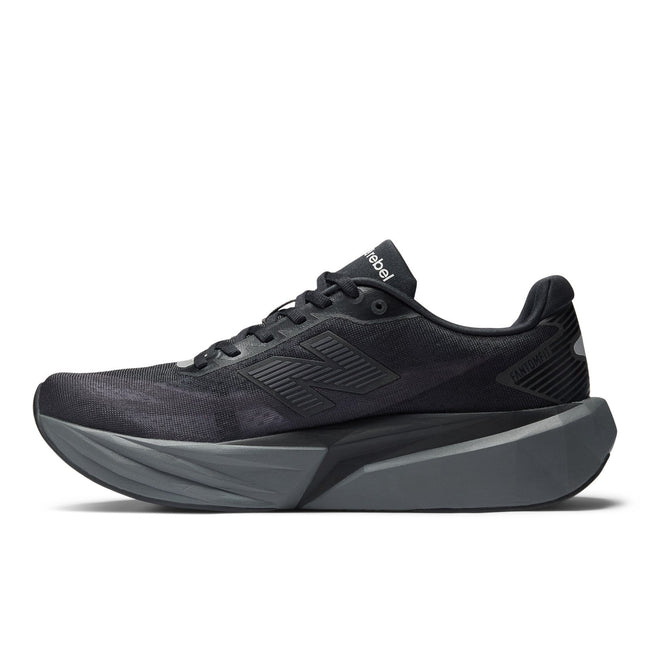 New Balance Men's FuelCell Rebel v5 in Black with Castlerock and Silver Metallic Main Image