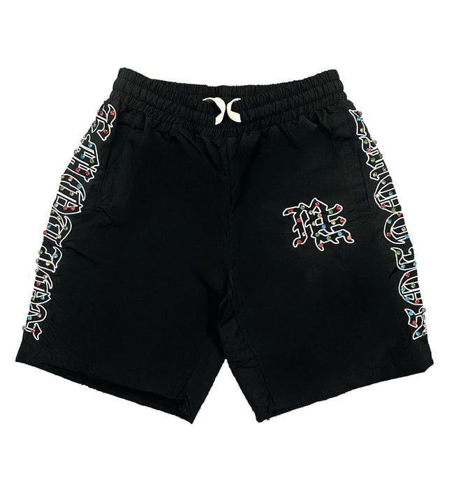 Mixed Emotion Rhinestone Nylon Shorts Black Hover Image
