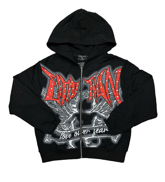 Mixed Emotions Graffiti Rhinestone Hoodie Black Hover Image