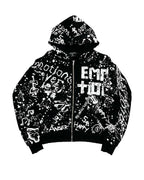 Mixed Emotions Graffiti Zip Up Hoodie Black