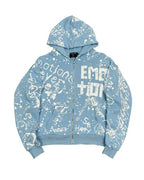 Mixed Emotions Graffiti Zip Up Hoodie Blue
