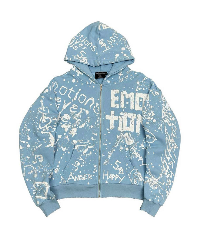Mixed Emotions Graffiti Zip Up Hoodie Blue Hover Image