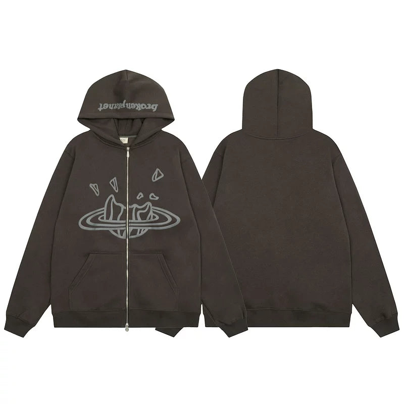 Broken Planet Zip Up Hoodie Gunmetal  Carbon ash