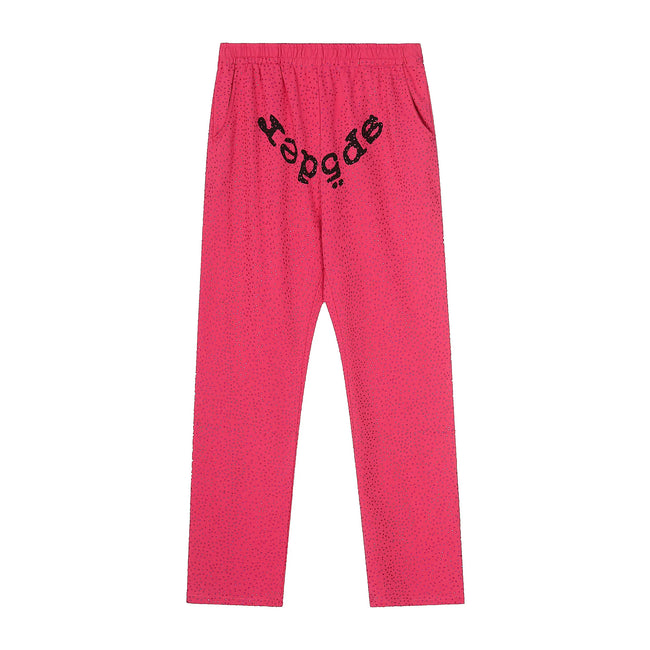Sp5der Rhinestone Letter Graphic Red Casual Sweatpants Hover Image