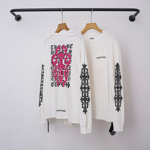 Chrome Hearts Pink Floral Vine Cross Long Sleeve (White) Hover Image