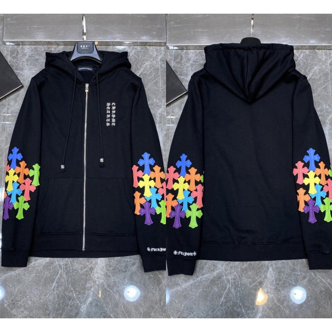 Chrome Hearts Multi-Color Cross Sleeve Zip-Up Hoodie (Black) Hover Image