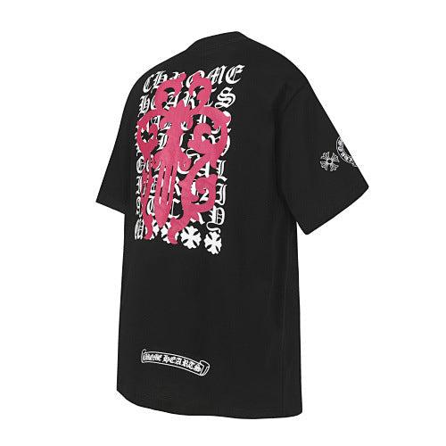 Chrome Hearts Pink Complex Scroll & Cross Short Sleeve T-Shirt (Black) Hover Image