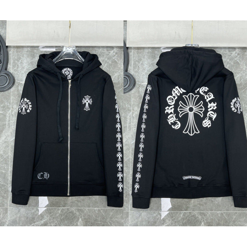 Chrome Hearts Cross Sleeve & Large Back Cross Zip-Up Hoodie (Black)