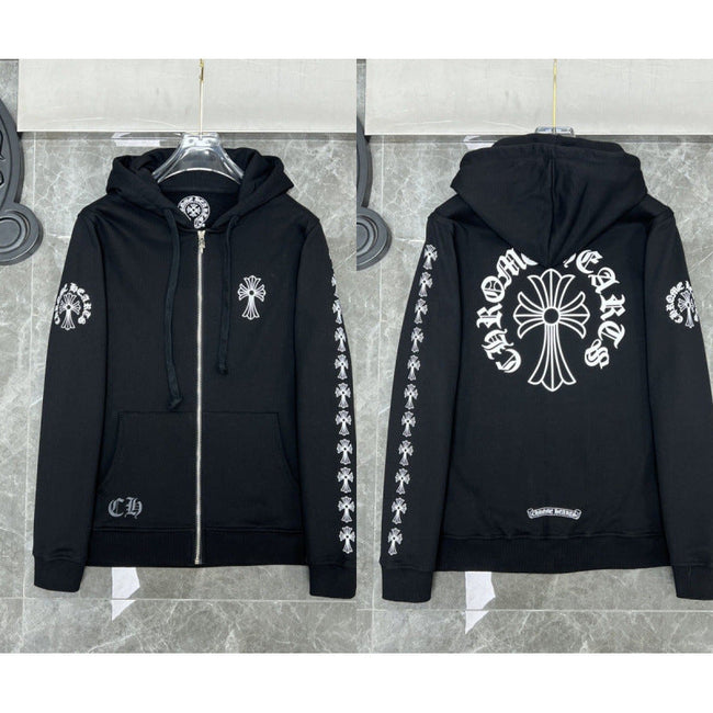 Chrome Hearts Cross Sleeve & Large Back Cross Zip-Up Hoodie (Black) Hover Image