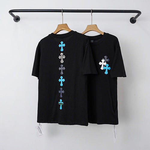 Chrome Hearts Vertical Gradient Blue Cross Short Sleeve T-Shirt (Black) Hover Image