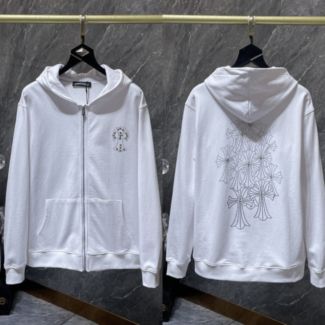 Chrome Hearts Starry Night Cross Zip-Up Hoodie (White) Hover Image