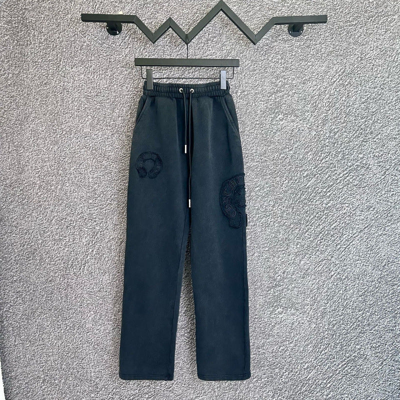 Chrome Hearts Tonal Cross Applique Straight-Leg Lounge Pants (Dark Grey)
