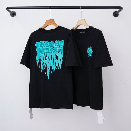Chrome Hearts Melted Drip Script Logo Short Sleeve T-Shirt (Black/Blue) Hover Image