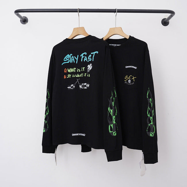 Chrome Hearts "STAY FAST" Green Flame Long Sleeve (Black) Hover Image
