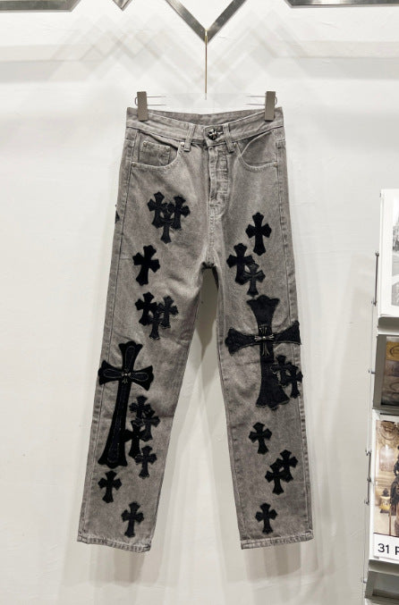 Chrome Hearts Gray & Black Large and Small Cross Patch Denim Jeans Hover Image